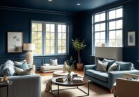 Granatowa ściana w salonie: kiedy warto ją wybrać i jak zachować lekkość aranżacji